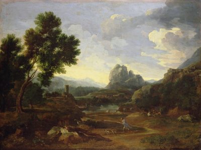 Paisaje con cazador y perros de Gaspard Poussin Dughet